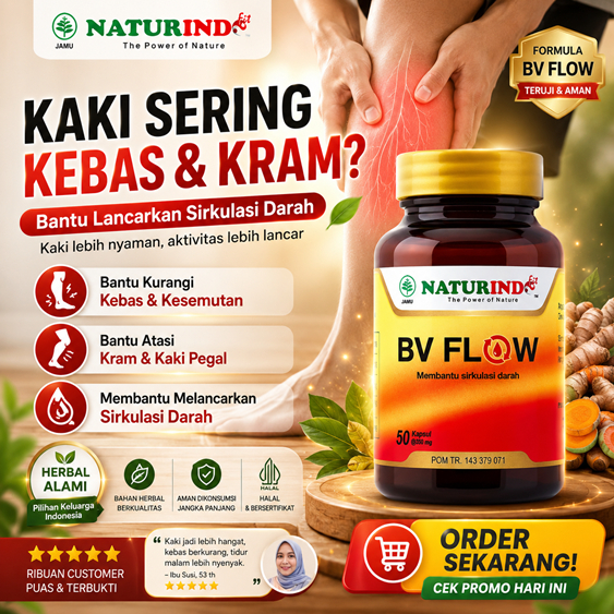 Obat Kebas Kesemutan Kram Kaki Panas Neuropati Diabetik BV FLOW Naturindo Herbal Melancarkan Penyumb