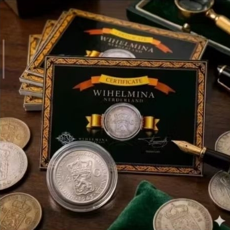 Koin Perak Kuno Wilhelmina Nederland 1/2G Best Produk Terbatas Tahun 1718 Sampai 1948 Gress Koin Wih