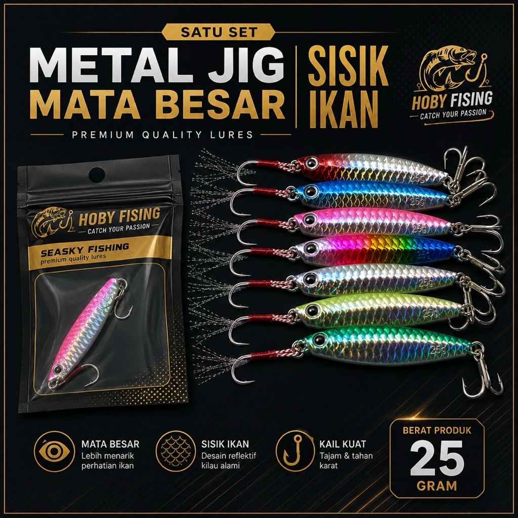 METAL JIG SISIK IKAN 25GR – Mata Besar Premium Satu Set Kail Tajam & Kuat