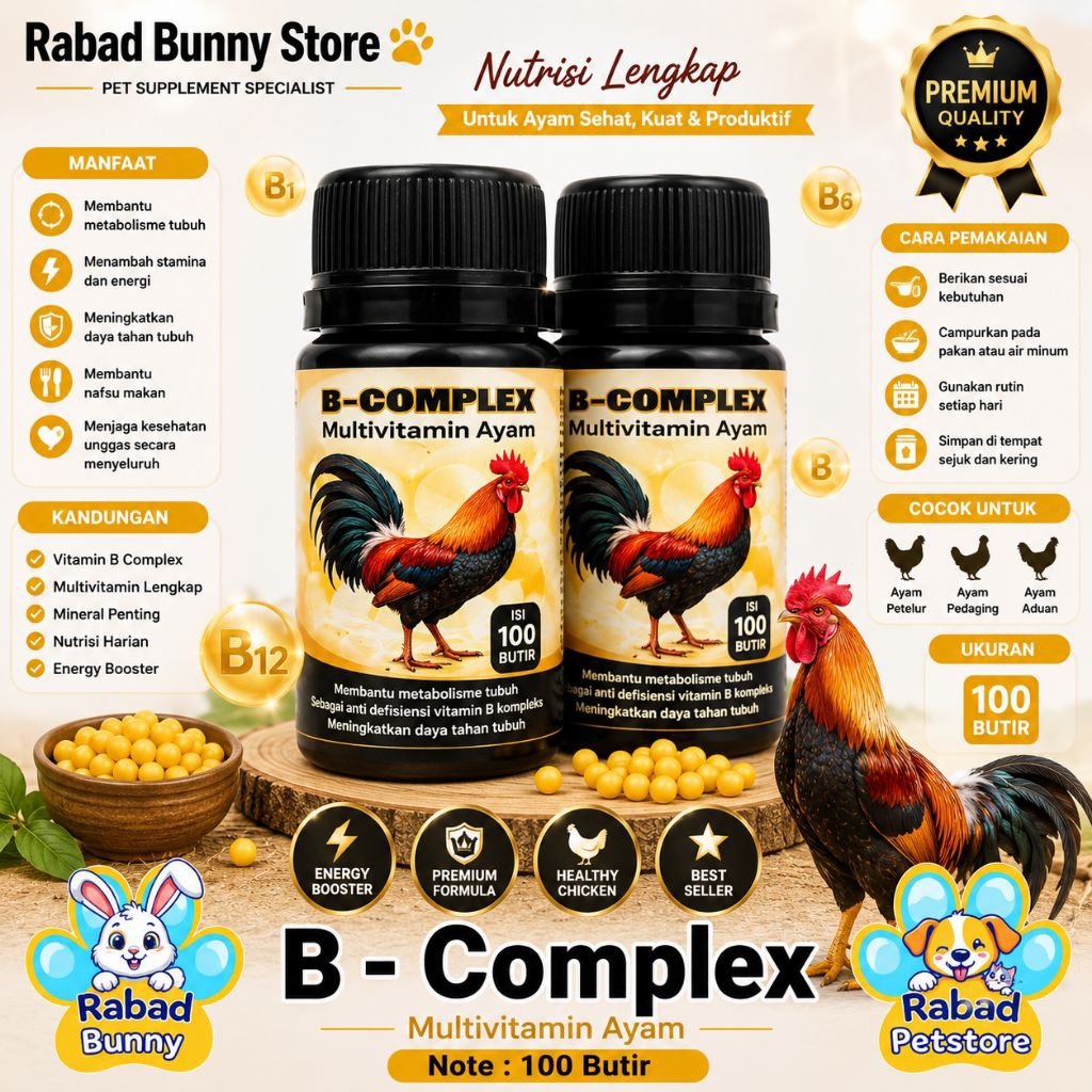 B-Complex Multivitamin Ayam Isi 100 Tablet - Vitamin B Kompleks untuk Kesehatan Ayam