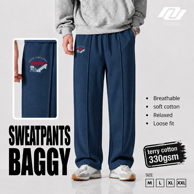 NORON -  Sweatpants Baggy Pleated Full Cotton Baby Terry Heavyweight Denim