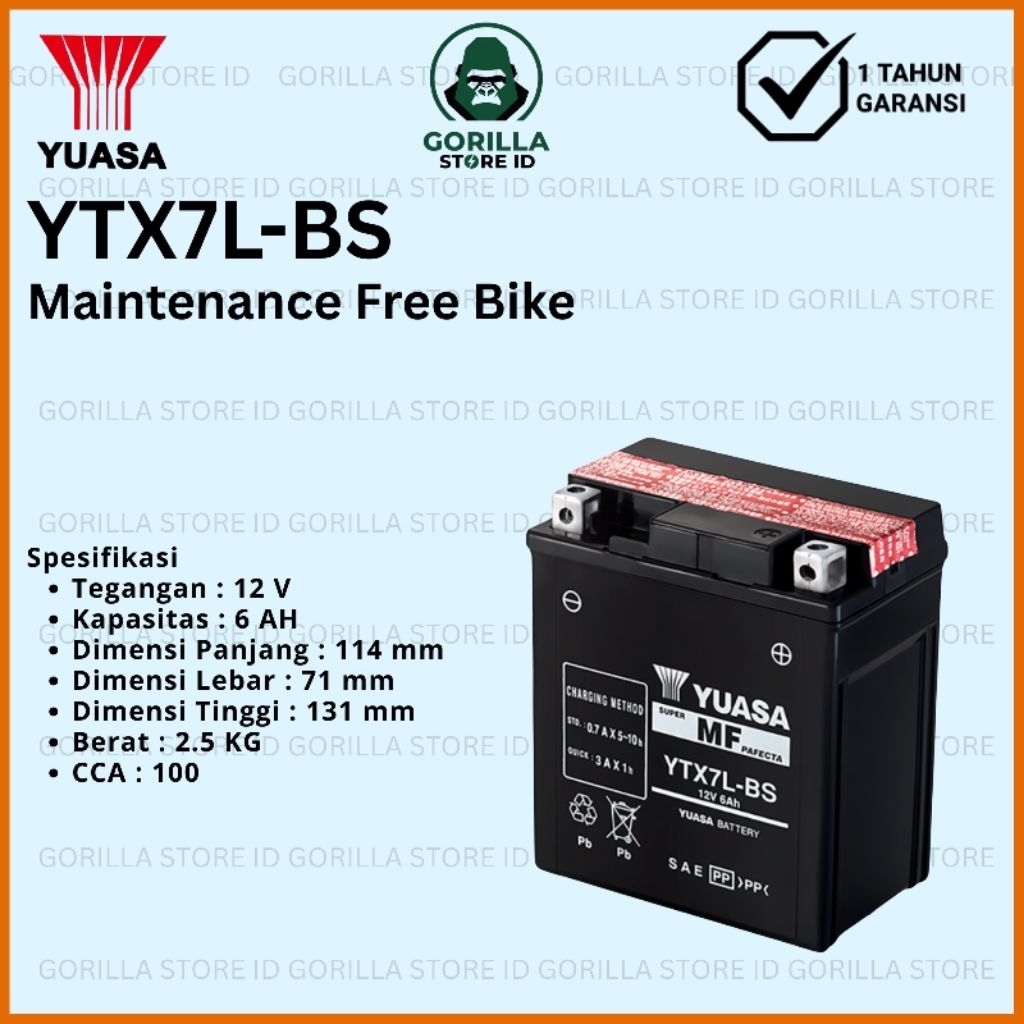 Baterai Aki YUASA Maintenance Free Bike 12V 6AH - YTX7L-BS