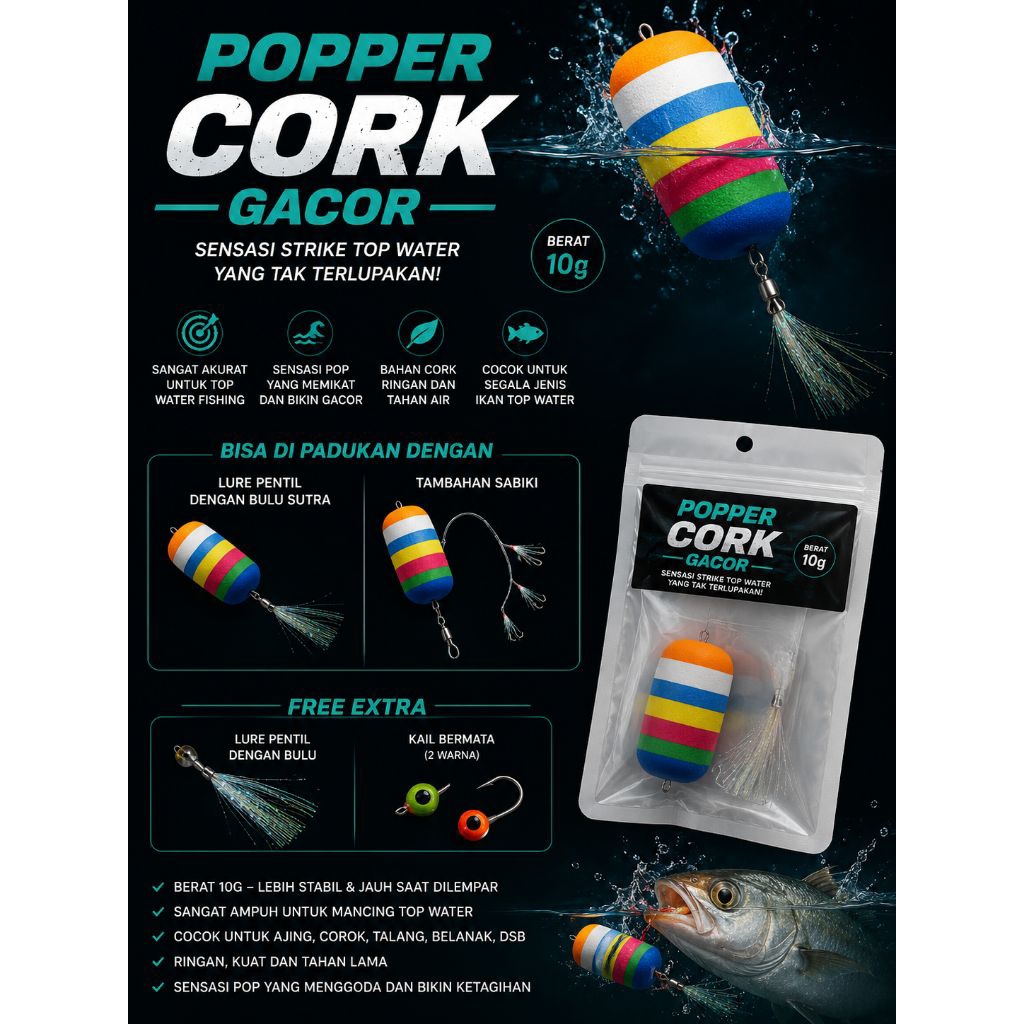 Pelampung Popper / Popper Cork baby GT gacor 10gr