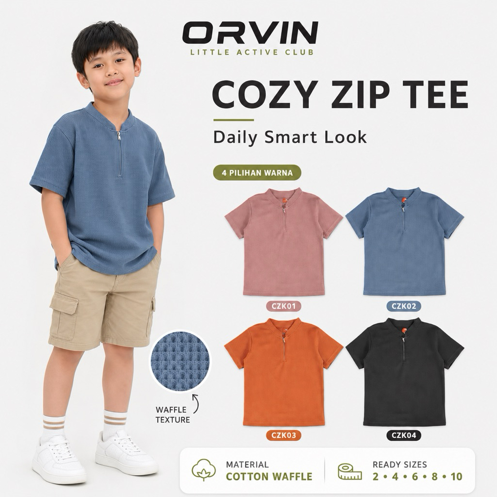 OrvinKids Cozy Zip Waffle Tee daily Smart Casual Look