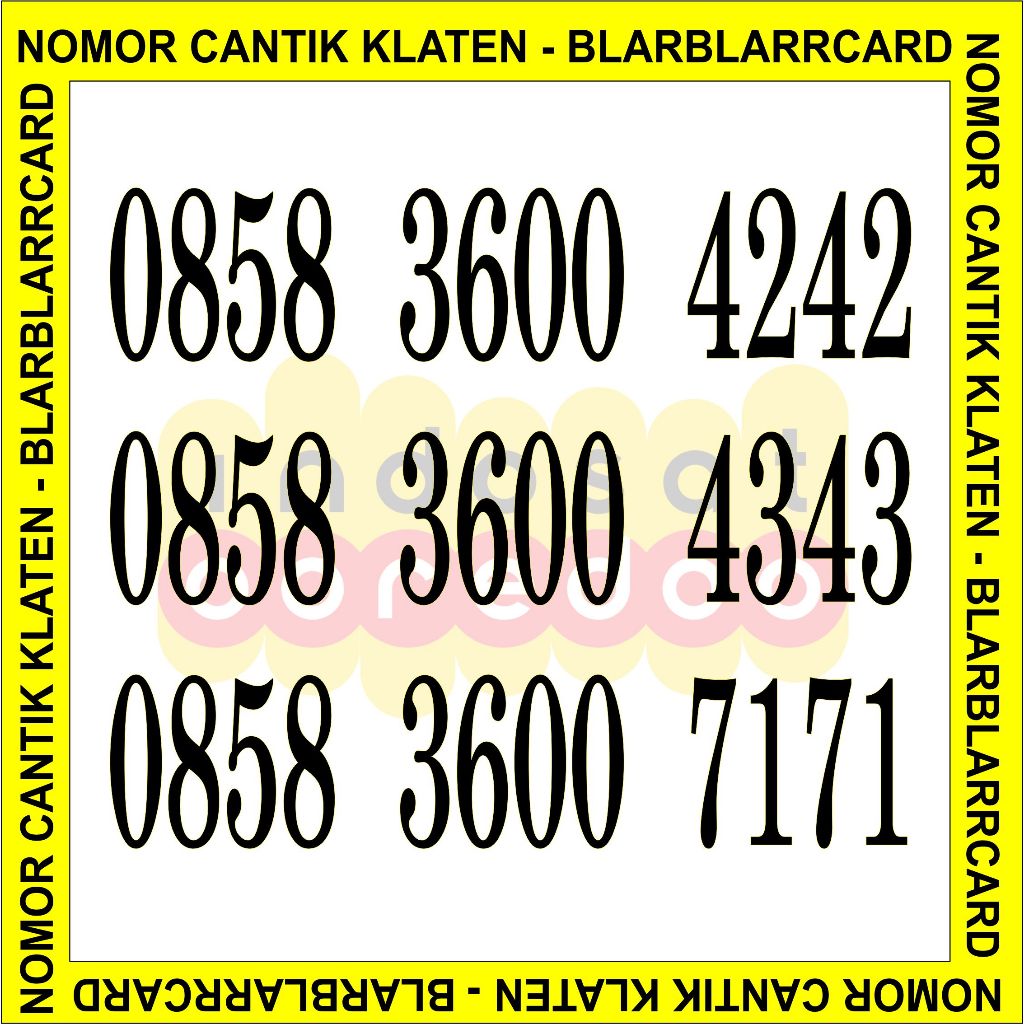 Kartu Nomer - Nomor Cantik Indosat IM3 Rapi ekor ABAB - seri 0858 3600 ABAB