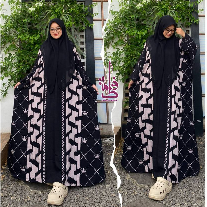 Gamis Kaftan Rayon Premium Motif Monocrom Hitam Putih Daily Kaftan