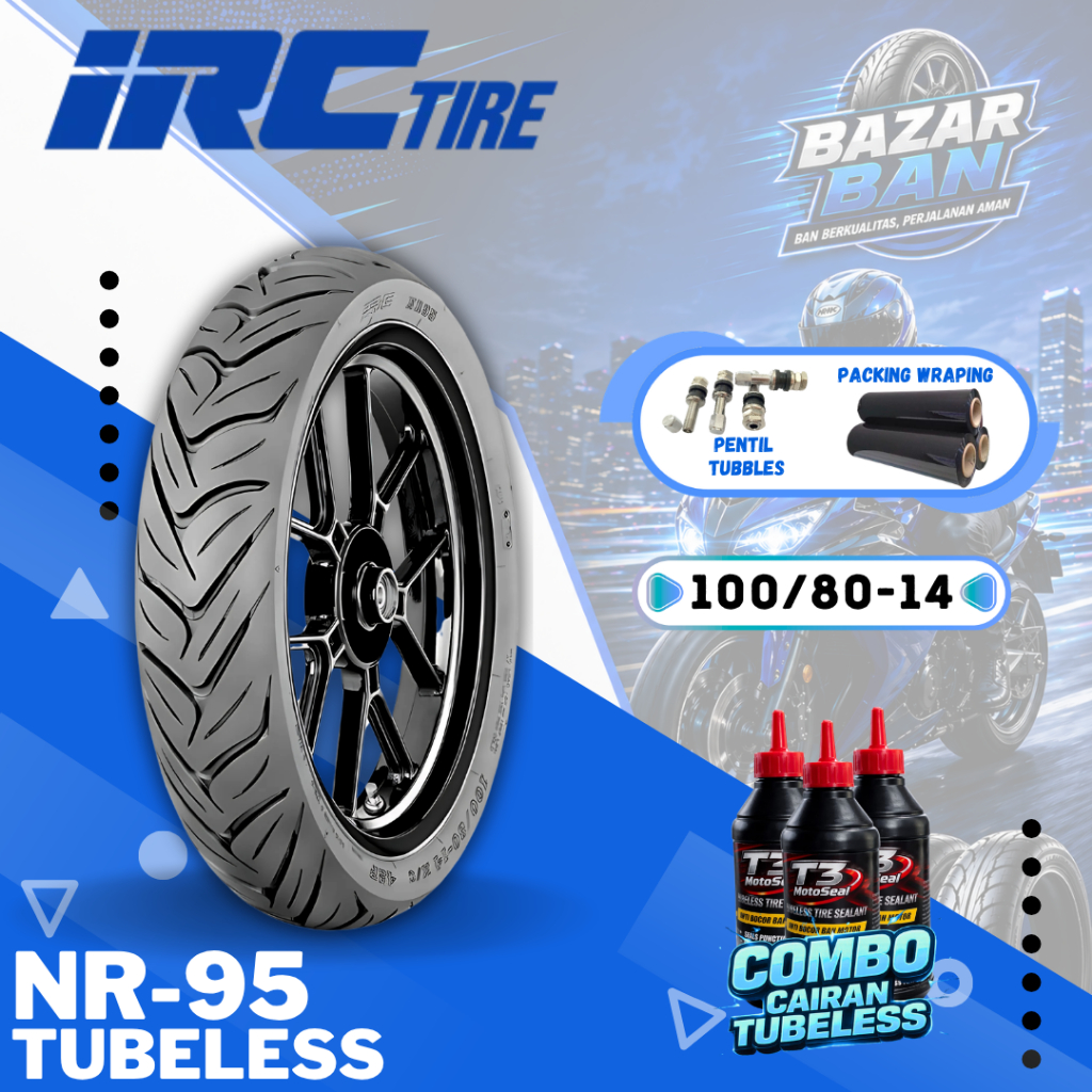(PRODUKSI TERBARU) BAN IRC NR95 TUBELESS RING 14 ( 100/80-14 ) / BAN IRC NR95 TUBLES BAN LUAR / BAN 