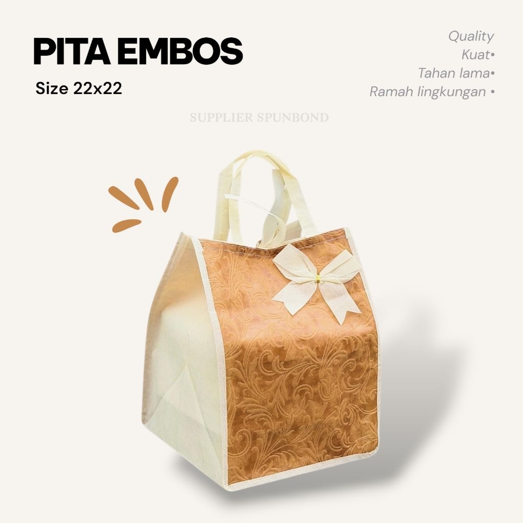 (12pcs) Tas Hajatan Motif Pita Embos 22x22 Tas spundbond/Tas kotak Nasi/Besek