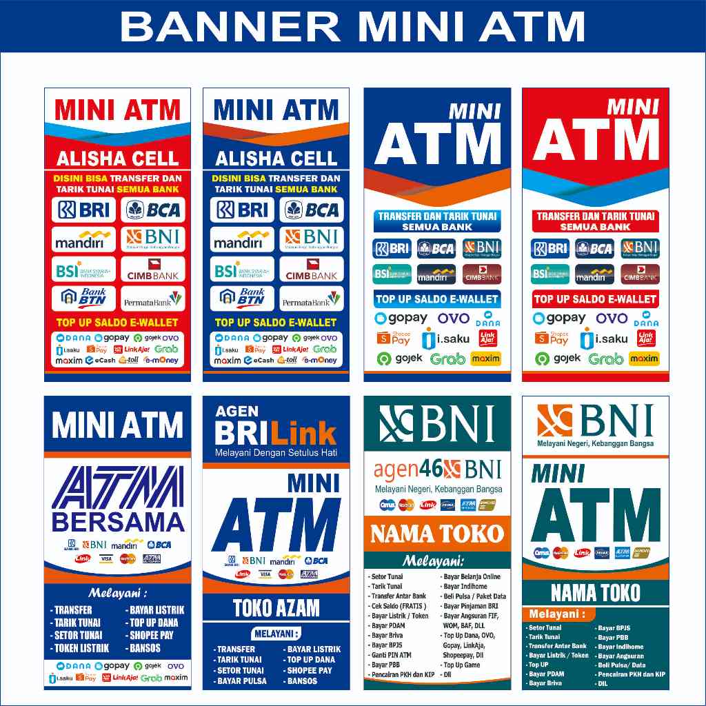 Spanduk Banner ATM MINI BRI BNI BCA Bisa Custom
