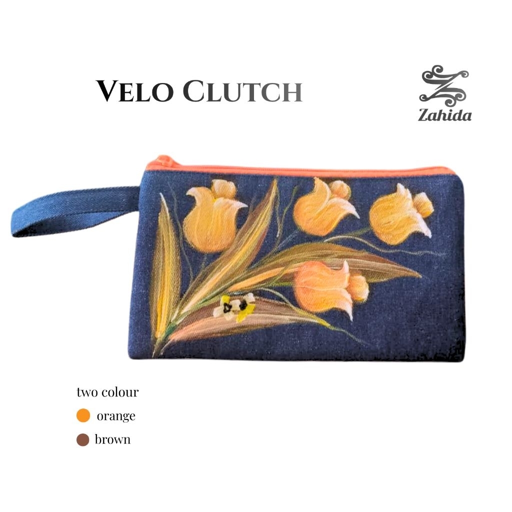 Zahida Dompet Wanita Lukis Velo Clutch Jeans Denim Premium | Dompet Wanita Stylish Aesthetic Paintin