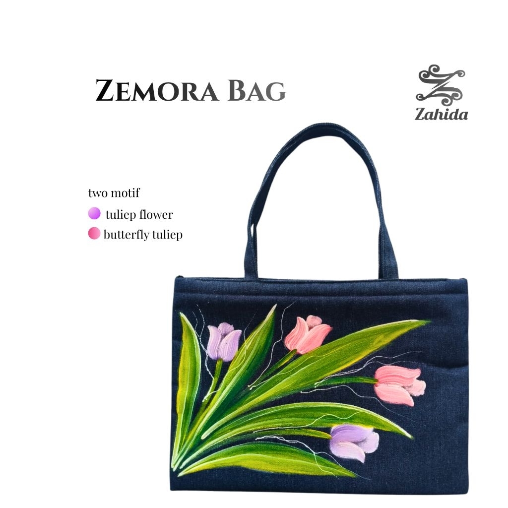 Zahida Tas Wanita Lukis Zemora Bag Jeans Denim Premium | Tas Wanita Stylish Aesthetic Painting