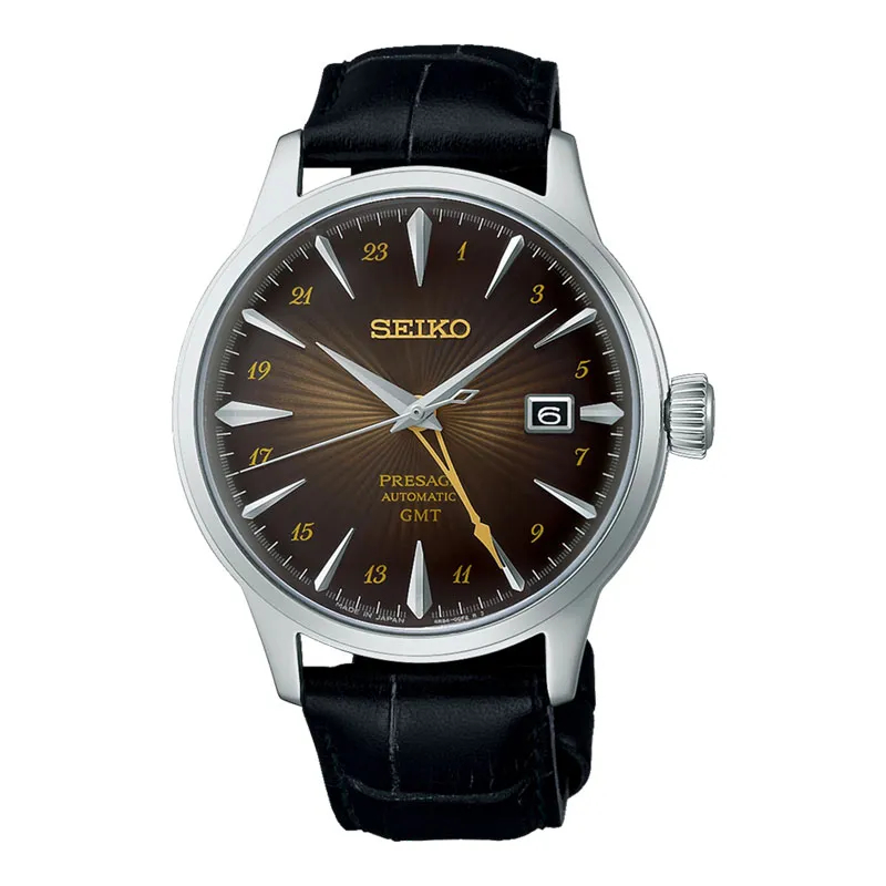 Jam Tangan Pria Seiko Presage SSK039 SSK039J1 Cocktail Time GMT Rusty Nail Brown Dial Color Coklat B