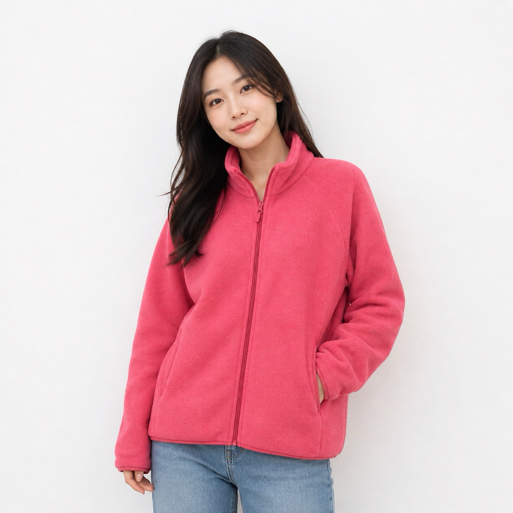 Jacket Casual Ziper Tracktop Uniqlo Fleece Polar Tech Pink Salem Original - L XL