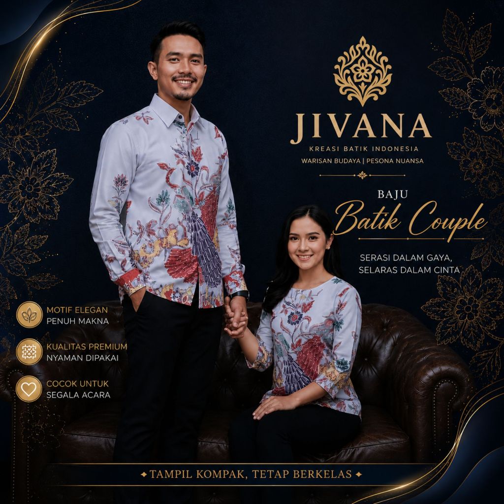 Batik Couple Premium Modern Jivana Kirana | Kemeja Batik Pria & Blouse Wanita Elegan