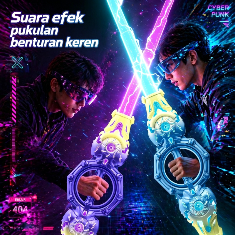Pedang Api Baru Anak Pedang Laser Dua Bilah yang Dapat Ditarik Bilah Berputar Mainan Pedang Laser Wa