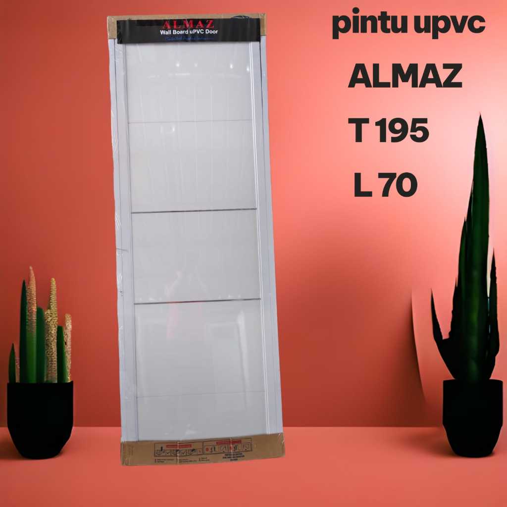 Pintu kamar mandi Upvc T195cm L 90cm + kusen dan kunci (packing kayu)