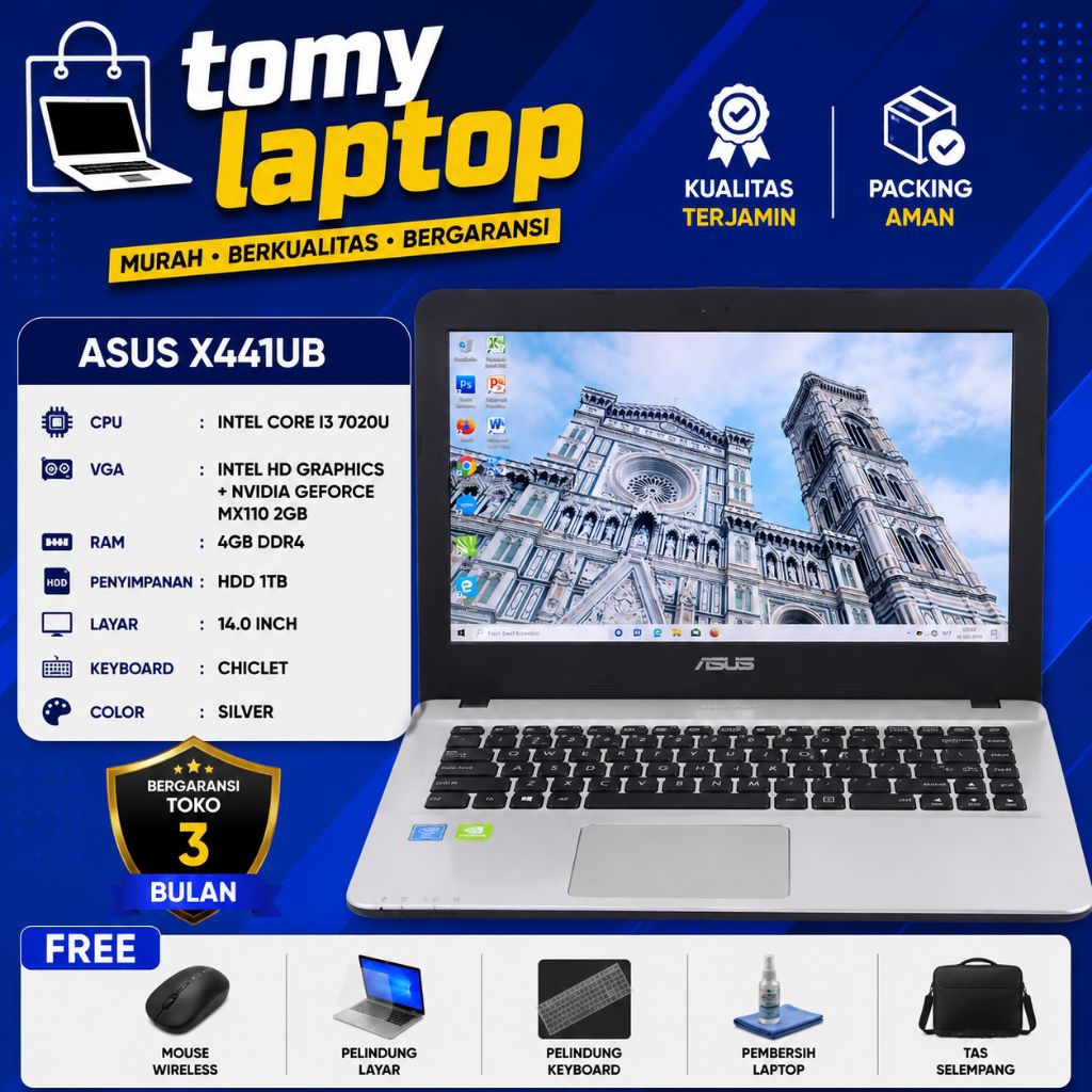 LAPTOP SECOND JAMINAN GARANSI TOKO ASUS X441UB INTEL CORE I3 7020 INTEL HD GRAPHICS 620 + NVIDIA GEF
