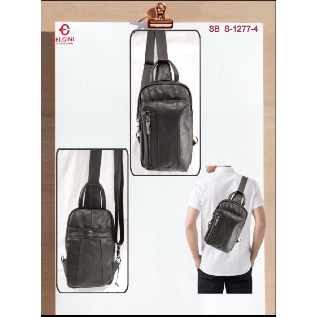 Tas selempang, tas samping , sling bag UNISEX bahan kulit asli 100% brand ELGINI original