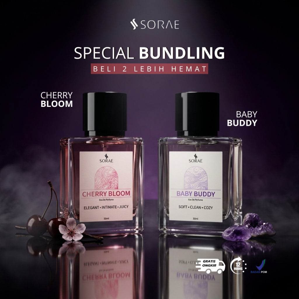 SORAE Cherry Bloom + SORAE Baby Buddy Eau De Parfum 50ml x2 Juicy Sweet & Powdery Clean Parfum Pria 