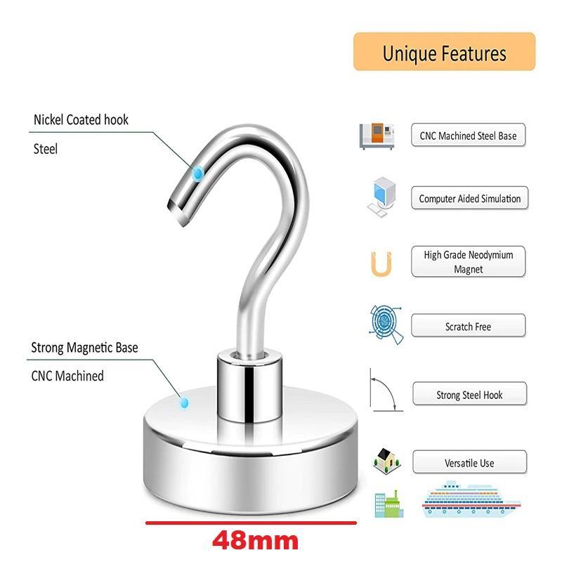 SUPER STRONG MAGNET HOOK NEODYMIUM N52 48 MM - HOOK NEODYMIUM N52