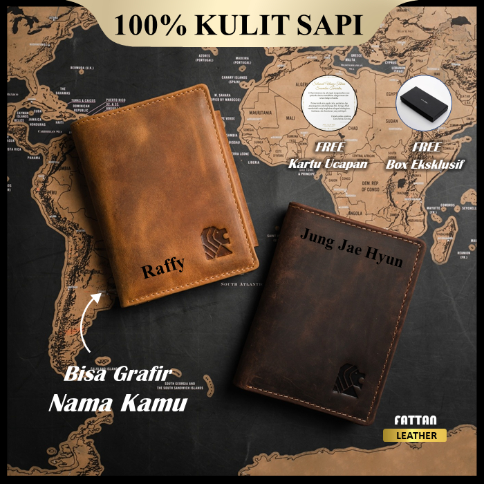 Dompet Pria Kulit Sapi Asli Original 100% Crazy Horse Leather Custom Grafir Nama Free Box Exclusive 