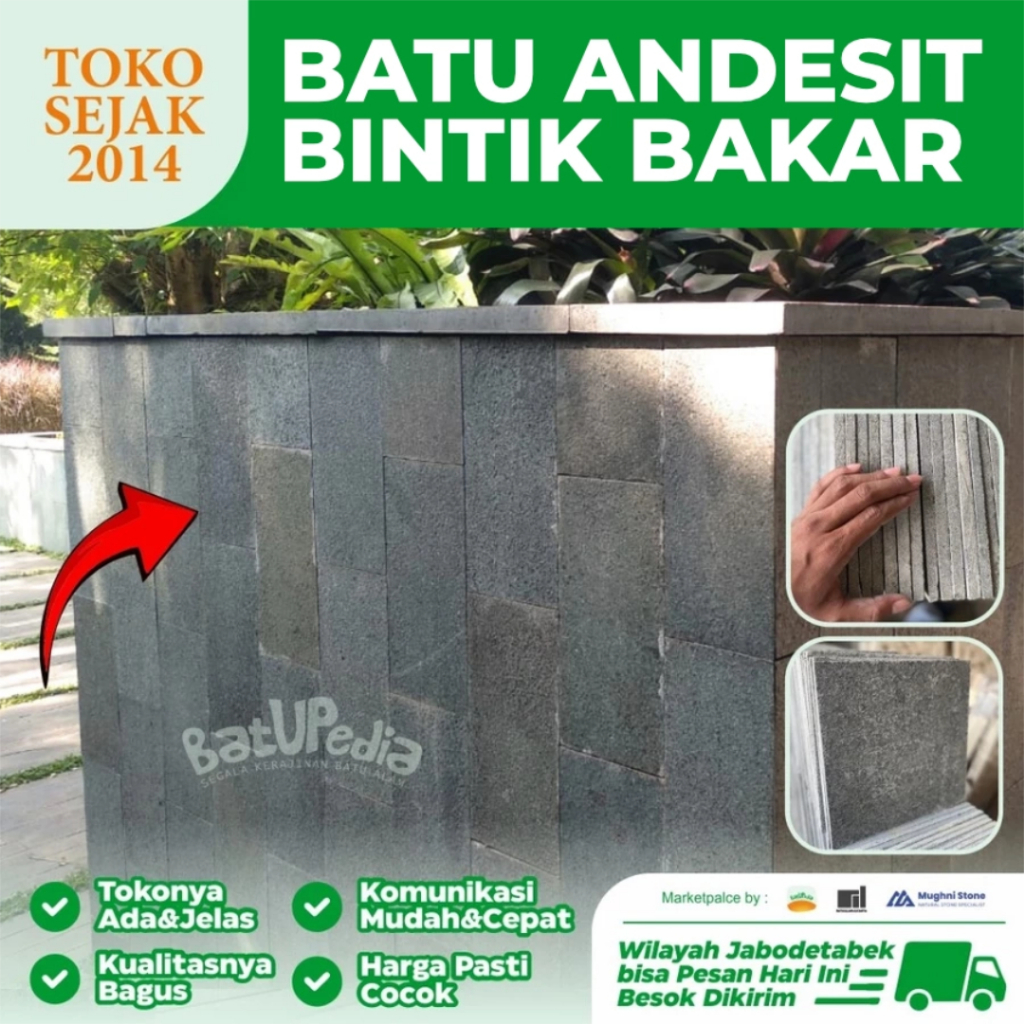 Batu Alam Andesit Bintik Bakar Untuk Dinding, Lantai, Kolam Dan Taman Modern | Batupedia