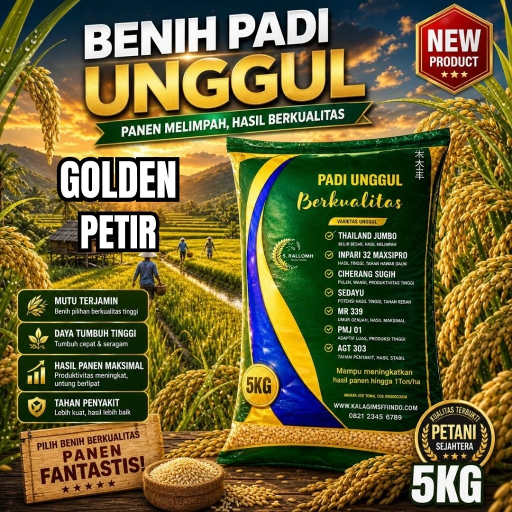 BENIH PADI UNGGUL GOLDEN PETIR KEMASAN 5,KG BENIH PADI KUALITAS ORIGINAL
