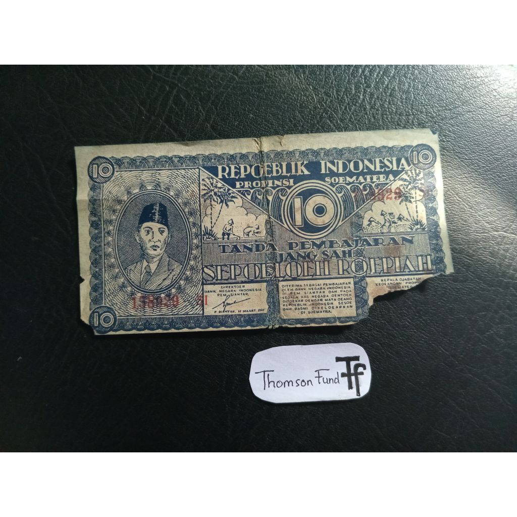 10 Rupiah Orida Pematang Siantar 1947 (Good) S/N 158929 SI