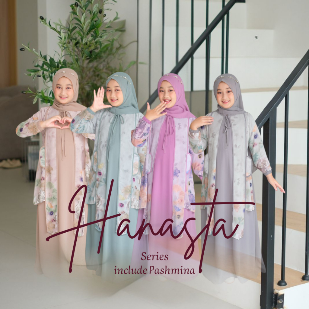 Naraya Kids – Hanasta Series | Gamis Anak Prempuan Syar’i 4-12 Tahun set Pashmina Instan