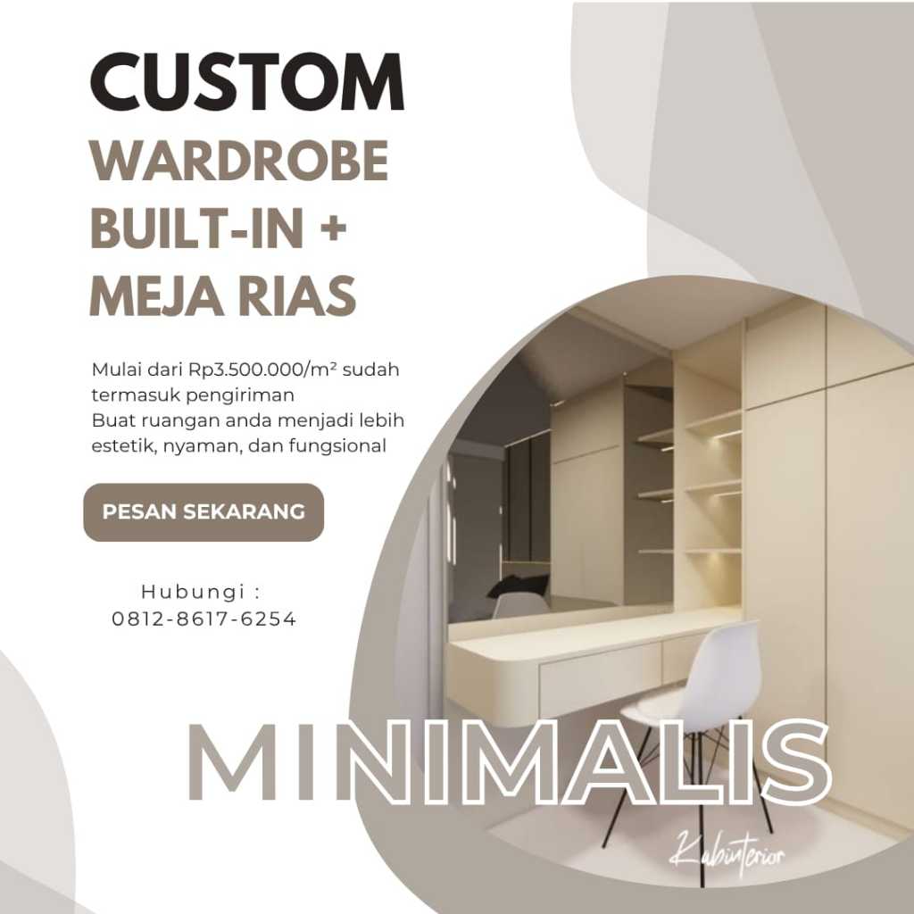 Custom Wardrobe Built-in + Meja Rias Minimalist