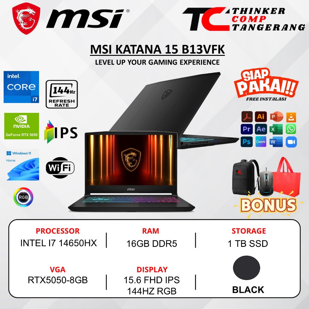 MSI Katana 15 B14WEK i7-14650HX 16GB DDR5 1TB RTX5050 144Hz Win11 Home