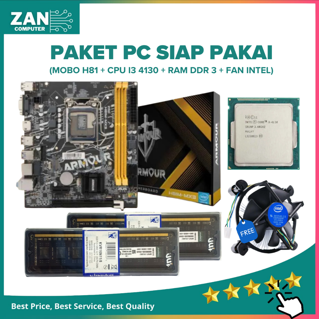 Paket Motherboard H81 Armour MX-3 Socket LGA 1150 Ram DDR3 NVME HDMI VGA Gigabit Lan / Paket Intel C