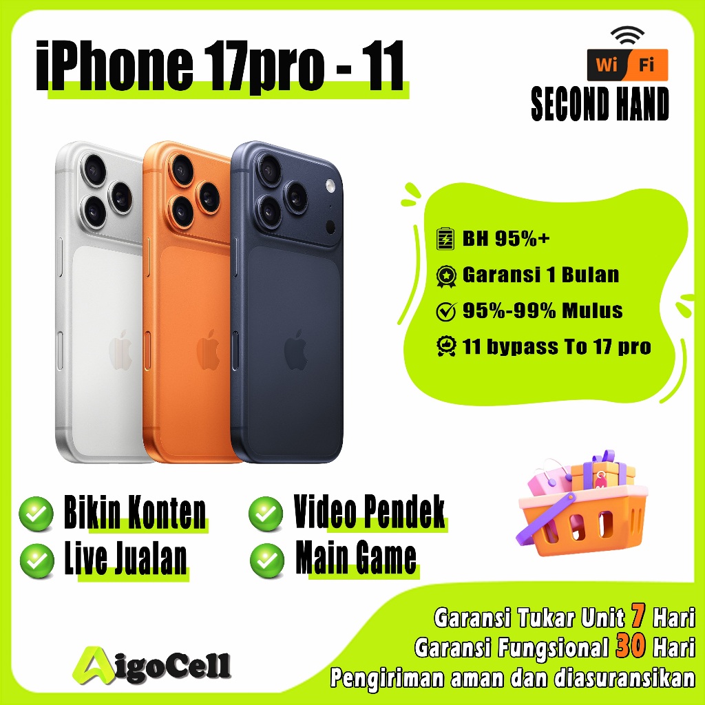 iphone 11-17pro second inter ori 64gb/128gb fullset mulus/wifi only/Stok Terbatas/buat ngonten/live