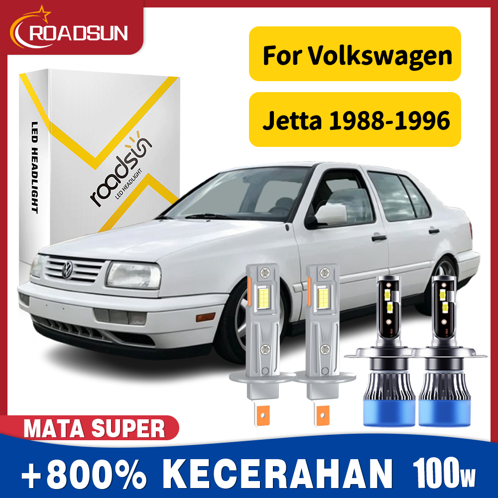 Lampu Depan LED Cocok untuk Volkswagen Jetta 1988-1996 Hi/Lo Beam Lampu kabut Super Terang 100W 2000