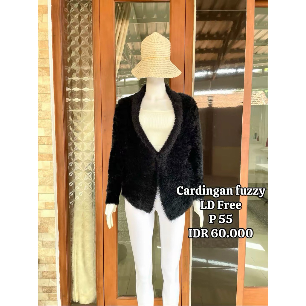 cardigan fuzzy hitam