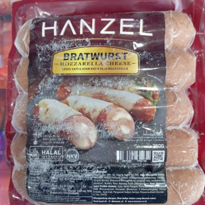 Hanzel Bratwurst Keju 360 Gram - Sosis Keju Lezat untuk Lauk