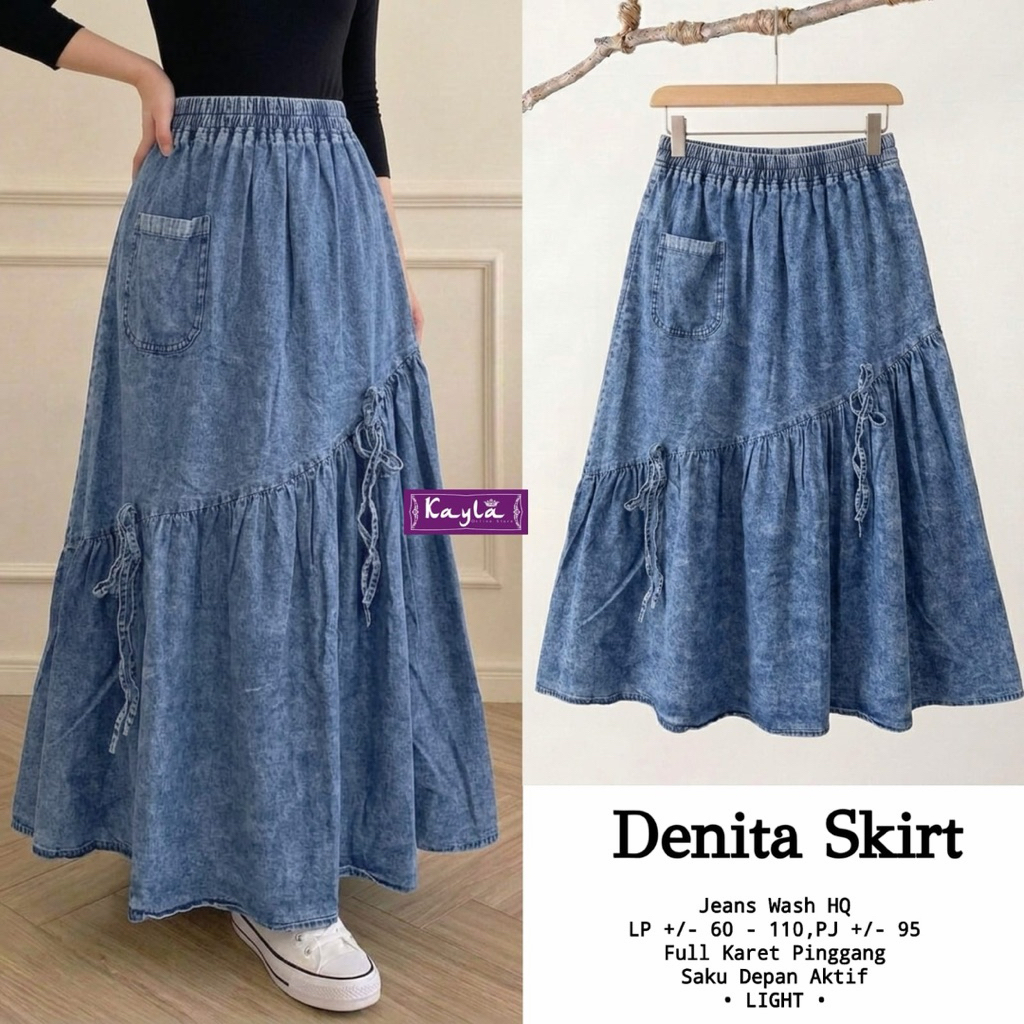 Denita Skirt Bawahan Rok Jeanswash Rok Kekinian Lebar Bawah