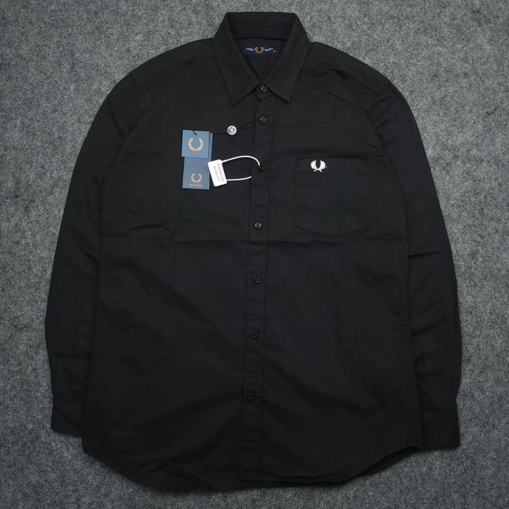 Baju Kemeja Kantor Pria Lengan Panjang Hitam Fred Perry FPH0025