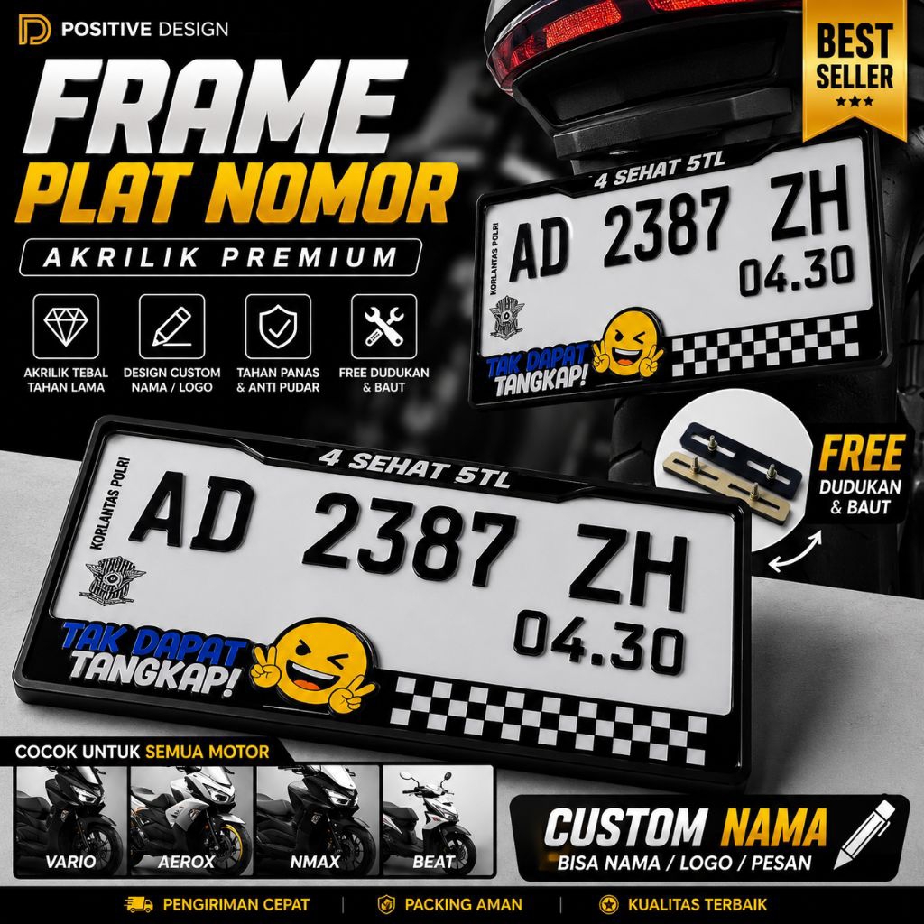 Frame & Plat nomor motor custom ll plat jdm proper ll plat api custom ll plat nomor motor