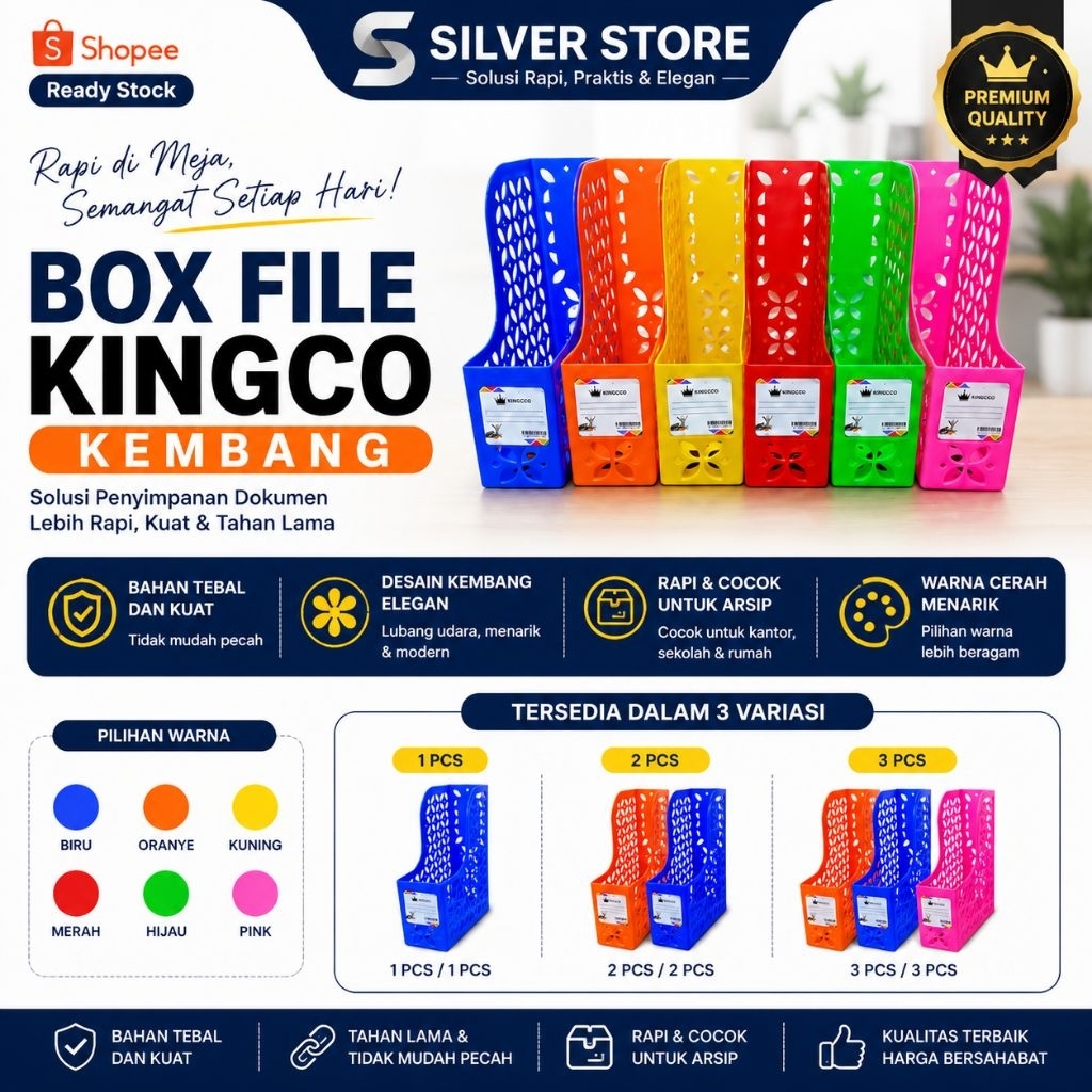Box File Kingco Kembang Warna Rak Arsip Dokumen Magazine File Organizer Plastik