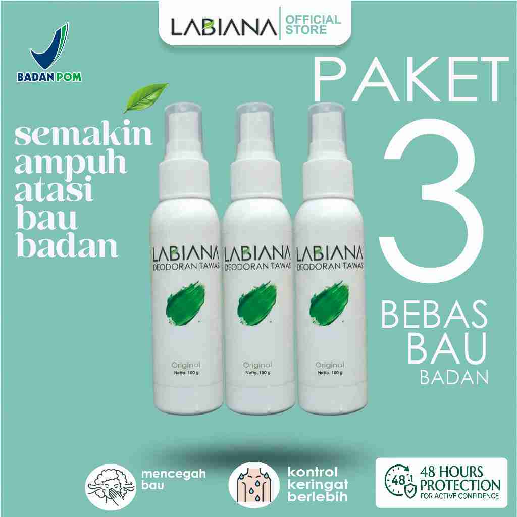 PAKET 3 PCS LABIANA DEODORAN TAWAS 100 ml BPOM DEODORAN SPRAY