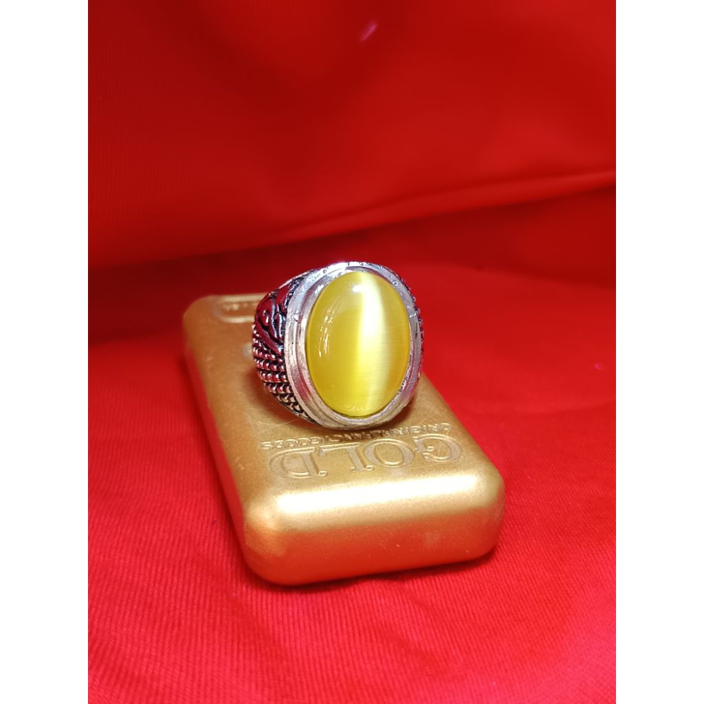 cincin batu akik cat eye lemon 18mm mban ALPAKA SUPER
