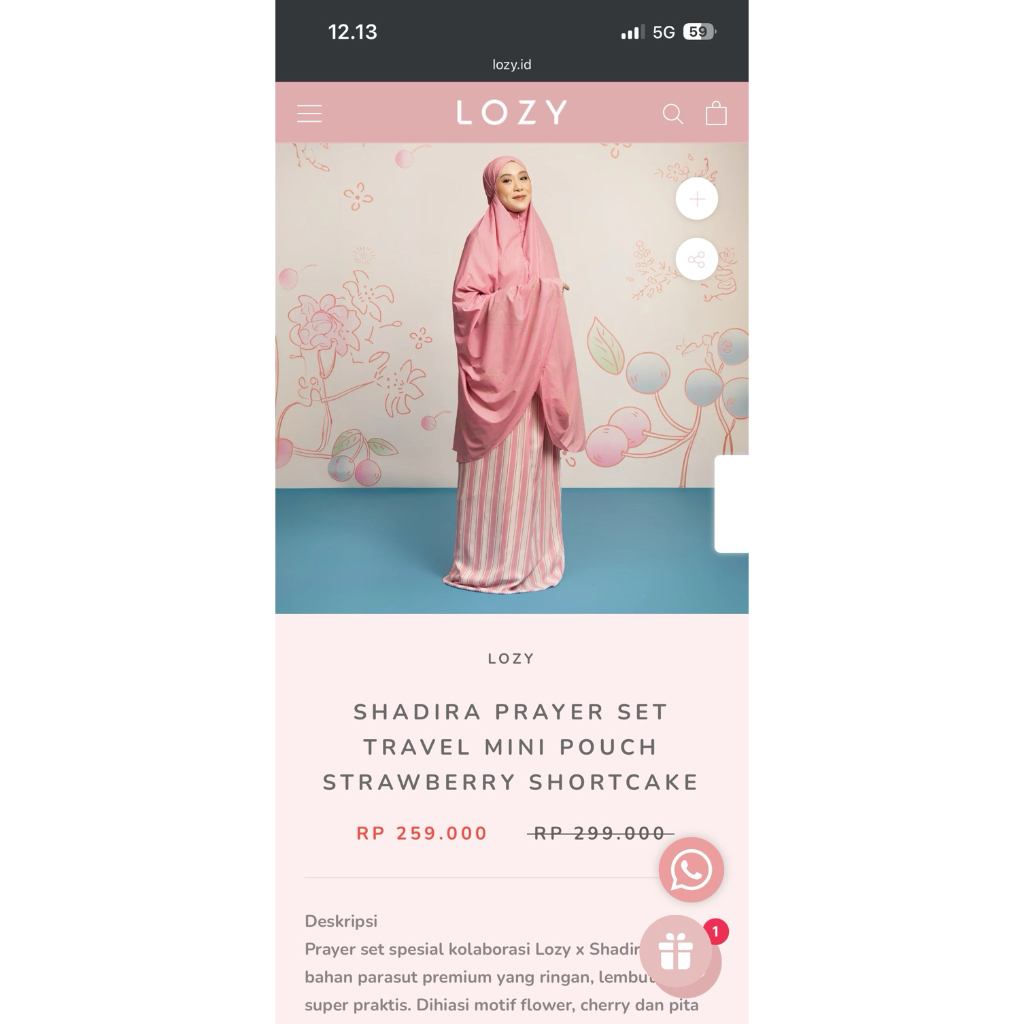 Deffect Sale Shadira prayer set lozy hijab - strawberry