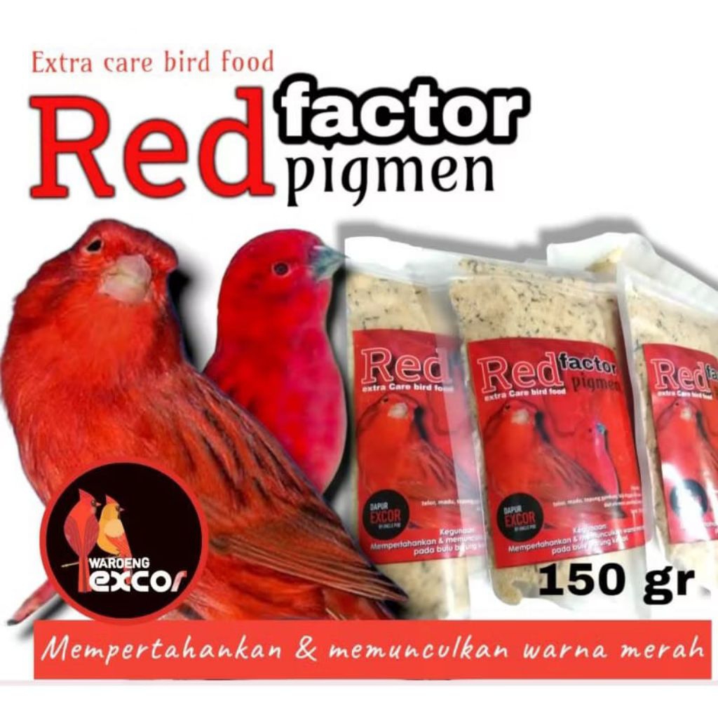 Pakan Kenari Pencerah Warna Bulu Kenari Merah Red Factor Pigmen Excor 150gr Mempertahankan & Memuncu