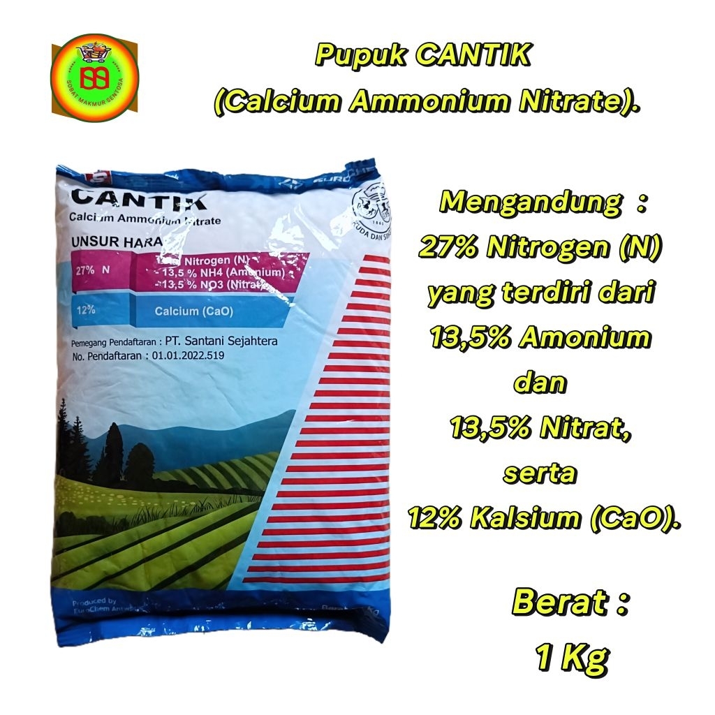 pupuk CANTIK 27% Nitrogen dan 12% Kalsium (CaO). kemasan 1 Kg