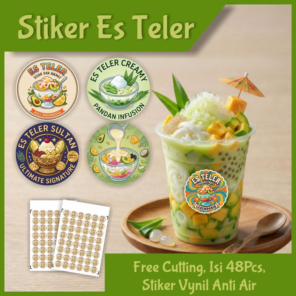 stiker gelas cup es teler | stiker minuman es teler isi 48Pcs | stiker minuman