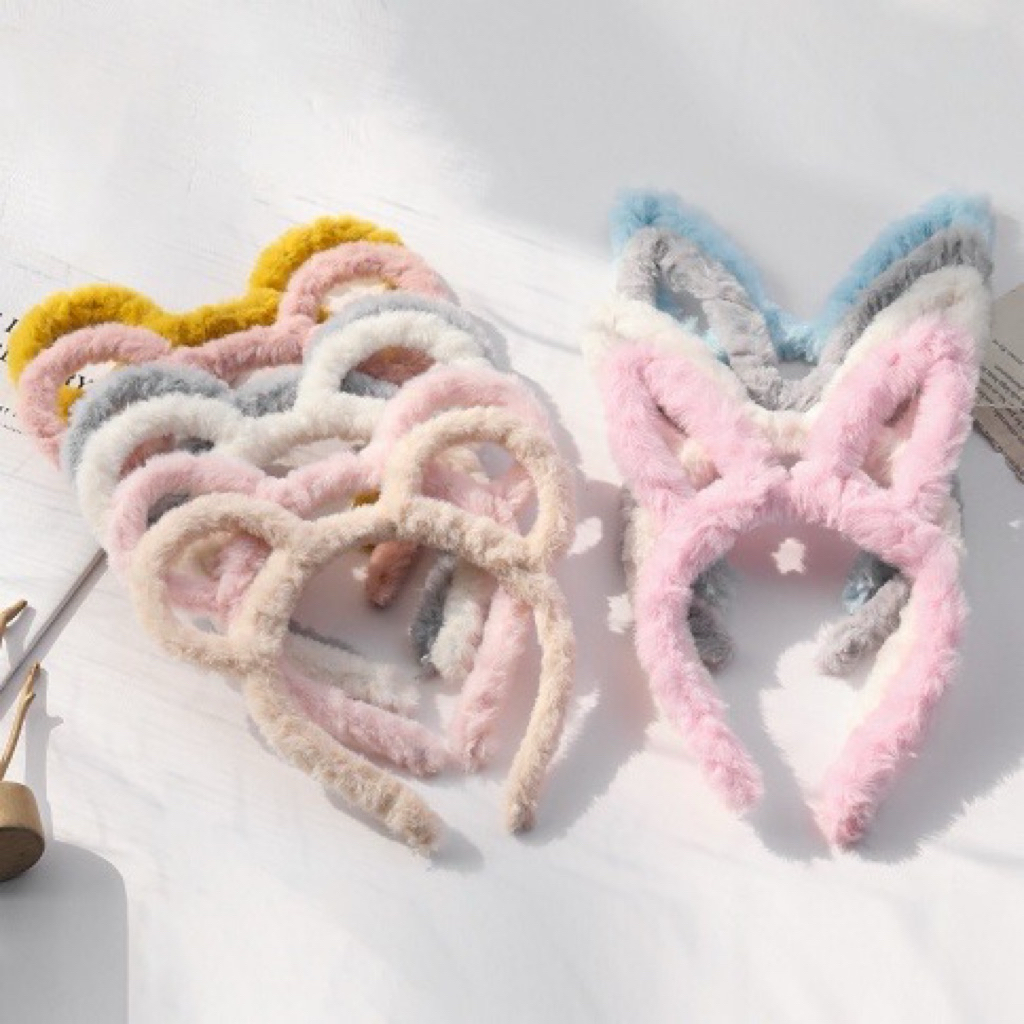 Bando Lucu Karakter Hewan Bulu Halus / Bando Motif Kuping Kelinci Beruang / Bandana Wanita Anak dan 