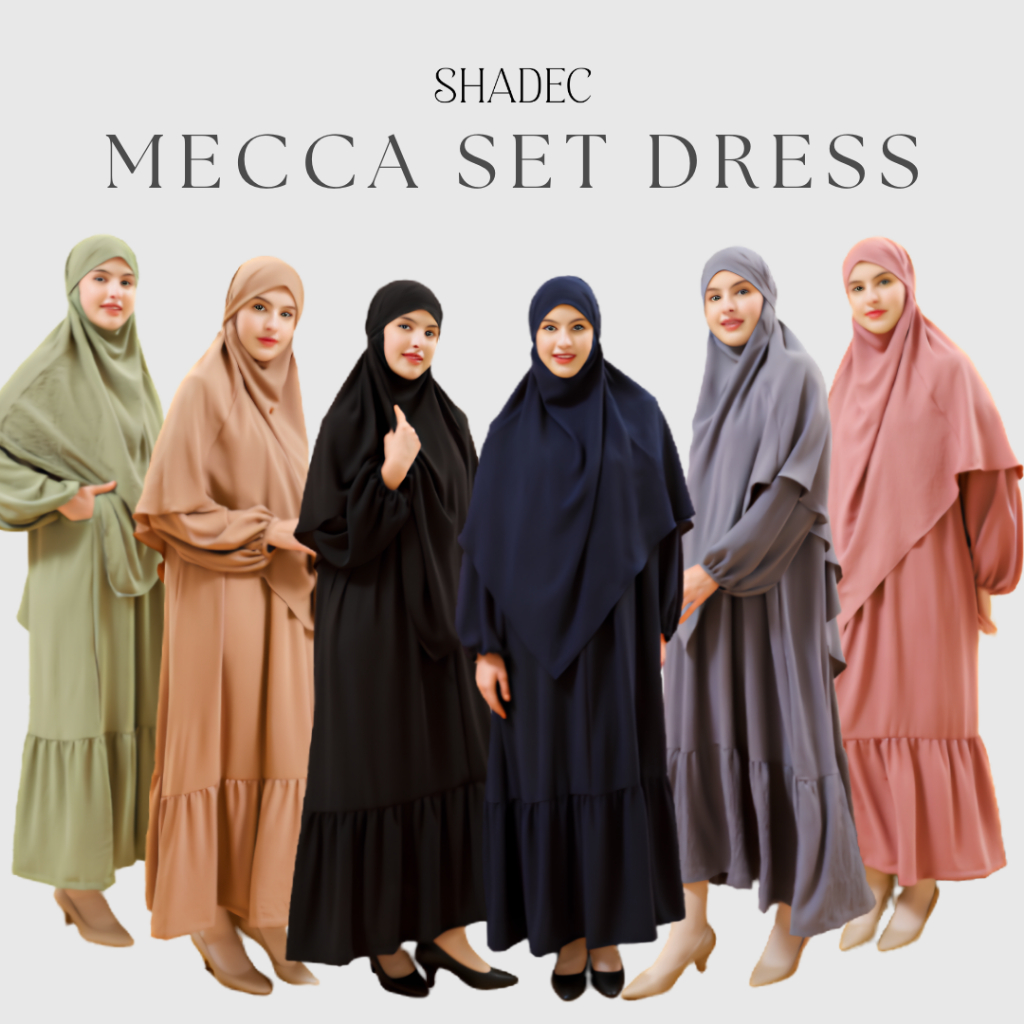 SHADEC - MECCA Set Dress Include Long Bergo Syar'i - Premium Gamis Cringkle Muslimah Syar'i