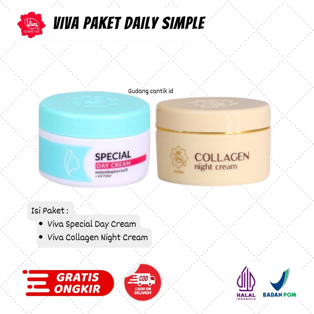 Paket Krim Wajah Viva Perawatan Siang Malam - Melembapkan, Mencerahkan, Anti Penuaan