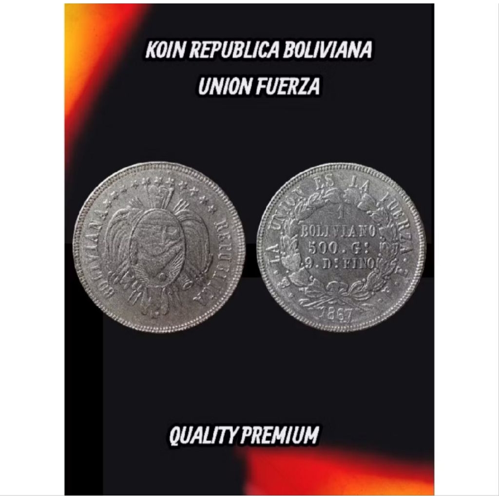 COIN PERAK KOIN TOKEN PERINGATAN REPUBLICA BOLIVIANA UNION FUERZA